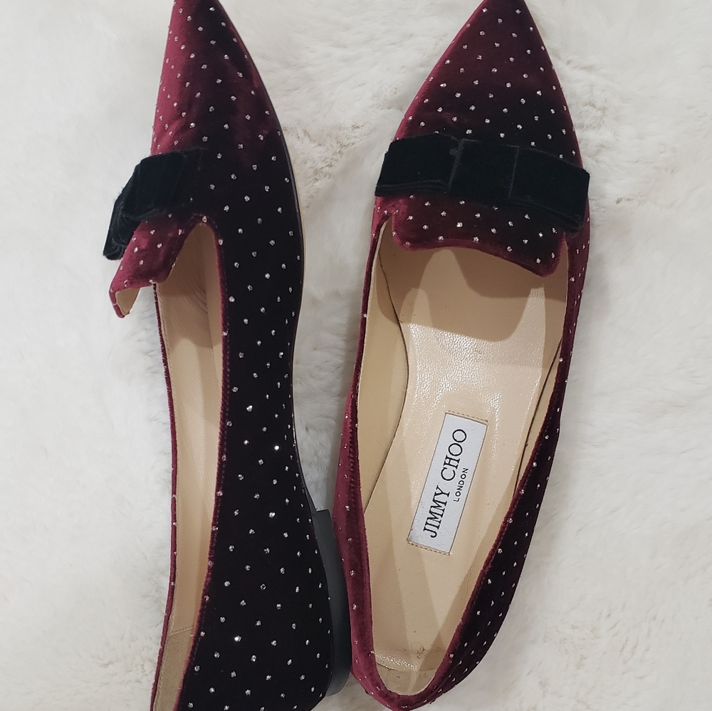 Jimmy Choo Velvet Studded Flats - Picture 2 of 3
